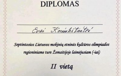 Evai Kniukštaitei Lietuvos mokinių etninės kultūros olimpiados regioniniame ture – II vieta!