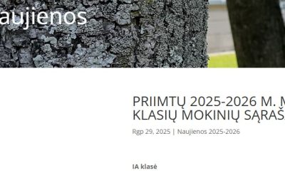 PRIIMTŲ 2025-2026 M. M. Į GIMNAZIJĄ I GIMNAZIJOS KLASIŲ MOKINIŲ SĄRAŠAS