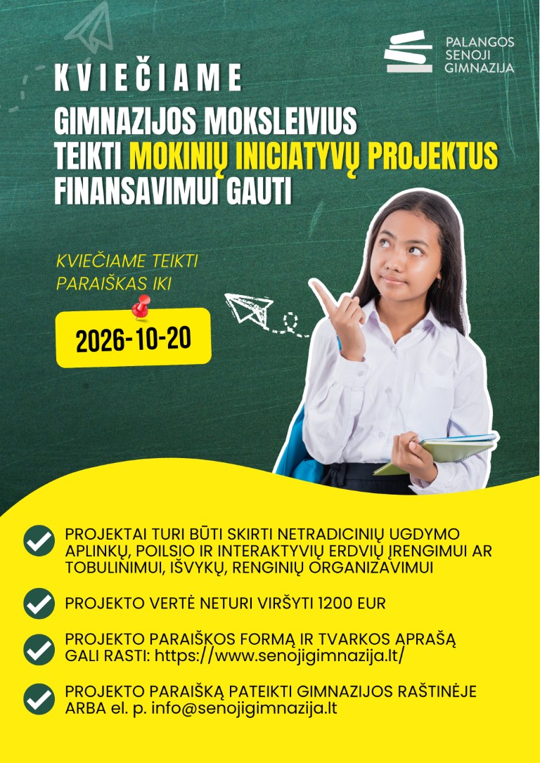 Kviečiame gimnazistus teikti mokinių iniciatyvų projektus-2